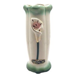 Vintage MCM Ceramic Floral Vase w/ Gold Trim General Ike Home Kansas Souvenir